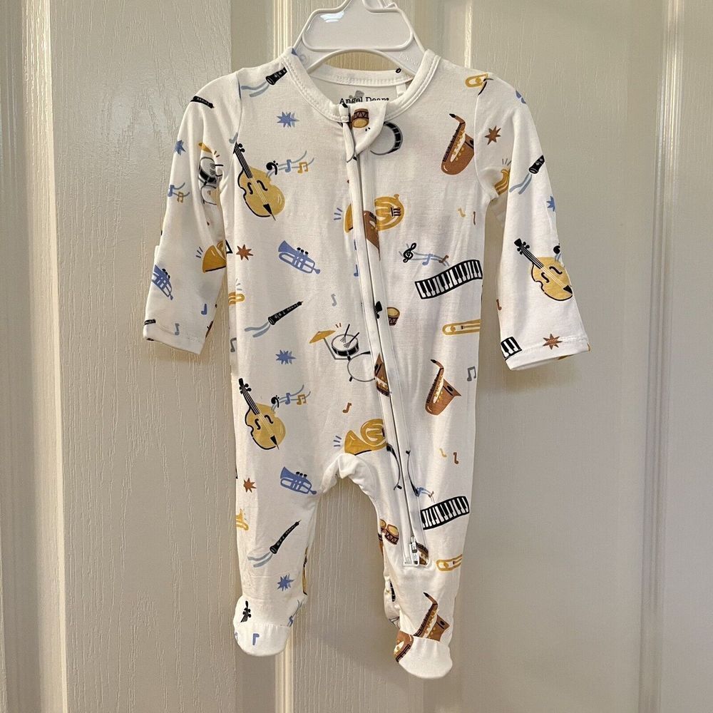Angel Dear Jazz Band 2-Way Zipper Footie Bamboo Instruments Size Newborn NWT